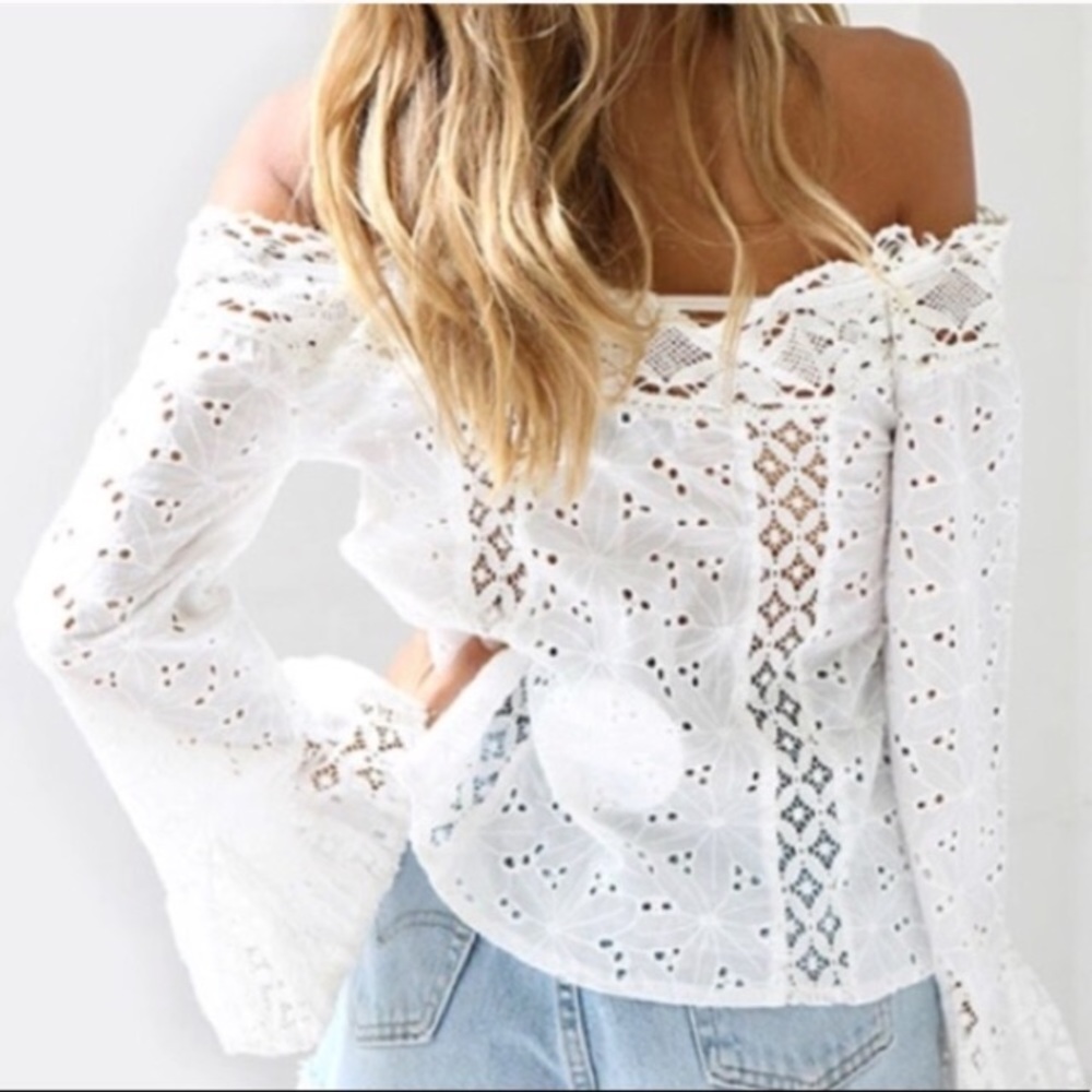 1 LEFT🌴 NEW! WHITE OFF SHOULDER LACE TOP Size S - Picture 2 of 8